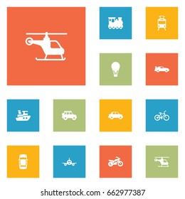 Set Of 12 Traffic Icons Set.Collection Of Boat, Bicycle, Airship And Other Elements.