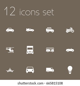 Set Of 12 Traffic Icons Set.Collection Of Airship, Coupe, Autobus And Other Elements.