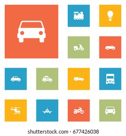 Set Of 12 Traffic Icons Set.Collection Of Scooter, Car, Taxicab And Other Elements.