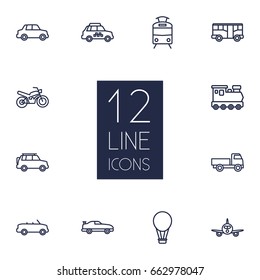 Set Of 12 Traffic Outline Icons Set.Collection Of Air Balloon, Coupe, Taxi And Other Elements.