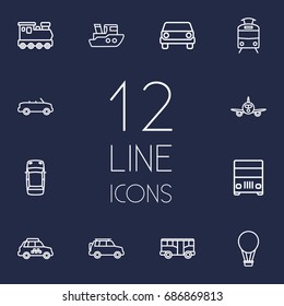 Set Of 12 Traffic Outline Icons Set.Collection Of Ship, Lorry, Bus And Other Elements.