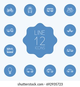 Set Of 12 Traffic Outline Icons Set.Collection Of Car, Coupe, Bus And Other Elements.