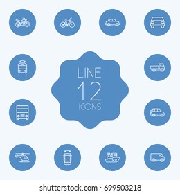 Set Of 12 Traffic Outline Icons Set.Collection Of Car, Top, Motorcycle And Other Elements.