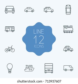 Set Of 12 Traffic Outline Icons Set.Collection Of Bus, Ship, Bike And Other Elements.