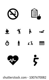 Set of 12 training icons set. Collection of calendar, v crunch, healthy eating and other elements.