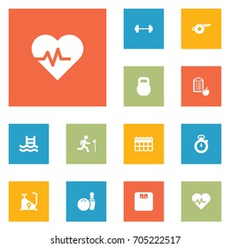 Set Of 12 Training Icons Set.Collection Of Timer, Regime, Running And Other Elements.