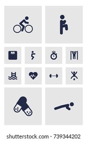 Set Of 12 Training Icons Set.Collection Of Heartbeat, Timer, Squat And Other Elements.