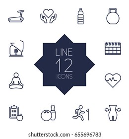 Set Of 12 Training Outline Icons Set.Collection Of Pulse, Weight Loss, Kettlebells And Other Elements.