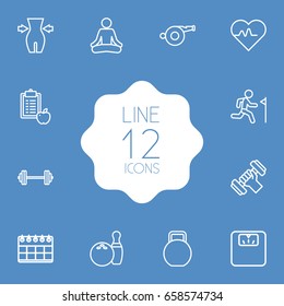 Set Of 12 Training Outline Icons Set.Collection Of Diet, Weight Loss, Calendar And Other Elements.