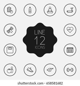 Set Of 12 Training Outline Icons Set.Collection Of Calendar, Pulse, Yoga And Other Elements.