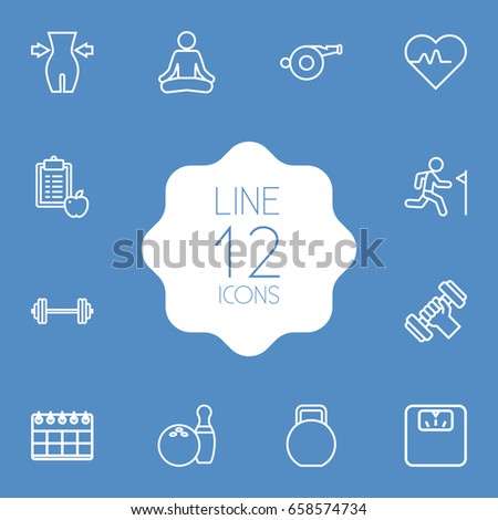 Set Of 12 Training Outline Icons Set.Collection Of Diet, Weight Loss, Calendar And Other Elements.