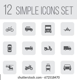 Set Of 12 Transport Icons Set.Collection Of Caravan, Car, Aircraft And Other Elements.