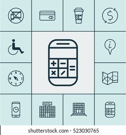 Set Of 12 Transportation Icons. Can Be Used For Web, Mobile, UI And Infographic Design. Includes Elements Such As No, Mobile, Debit And More.