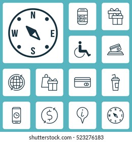 Set Of 12 Transportation Icons. Can Be Used For Web, Mobile, UI And Infographic Design. Includes Elements Such As Phone, Credit, Shopping And More.