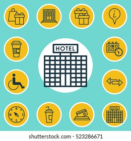 Set Of 12 Transportation Icons. Can Be Used For Web, Mobile, UI And Infographic Design. Includes Elements Such As Drink, Date, Paper And More.