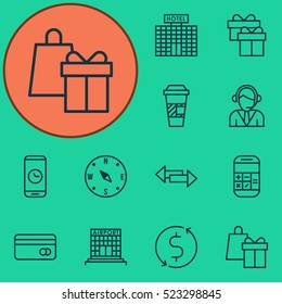 Set Of 12 Transportation Icons. Can Be Used For Web, Mobile, UI And Infographic Design. Includes Elements Such As Calculator, Locate, Takeaway And More.