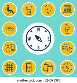 Set Of 12 Transportation Icons. Can Be Used For Web, Mobile, UI And Infographic Design. Includes Elements Such As Road, Travel, Direction And More.