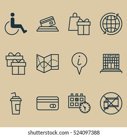 Set Of 12 Transportation Icons. Can Be Used For Web, Mobile, UI And Infographic Design. Includes Elements Such As Building, Holiday, Box And More.