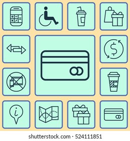 Set Of 12 Transportation Icons. Can Be Used For Web, Mobile, UI And Infographic Design. Includes Elements Such As Credit, Transfer, Calculator And More.