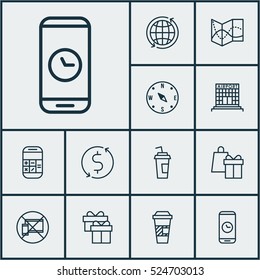 Set Of 12 Transportation Icons. Can Be Used For Web, Mobile, UI And Infographic Design. Includes Elements Such As Dollar, Exchange, Present And More.