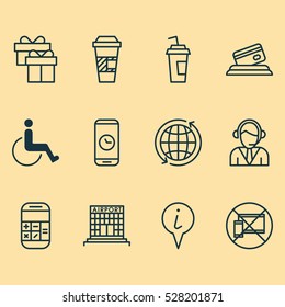 Set Of 12 Transportation Icons. Can Be Used For Web, Mobile, UI And Infographic Design. Includes Elements Such As Call Duration, Calculation, World And More.