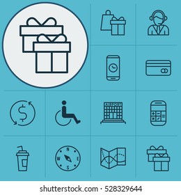 Set Of 12 Transportation Icons. Can Be Used For Web, Mobile, UI And Infographic Design. Includes Elements Such As Money Trasnfer, Operator, Calculation And More.
