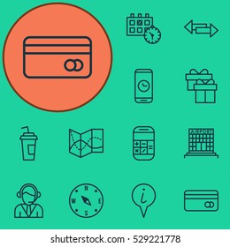 Set Of 12 Transportation Icons. Can Be Used For Web, Mobile, UI And Infographic Design. Includes Elements Such As Call Duration, Calculation, Operator And More.