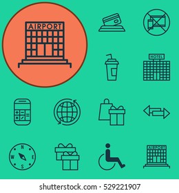 Set Of 12 Transportation Icons. Can Be Used For Web, Mobile, UI And Infographic Design. Includes Elements Such As Calculation, Locate, Drink Cup And More.