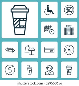 Set Of 12 Transportation Icons. Can Be Used For Web, Mobile, UI And Infographic Design. Includes Elements Such As Money Trasnfer, Drink Cup, Operator And More.