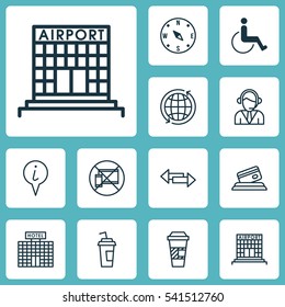 Set Of 12 Transportation Icons. Includes Locate, Operator, Airfield Manufacture And Other Symbols. Beautiful Design Elements.