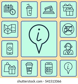 Set Of 12 Transportation Icons. Includes Calculation, Takeaway Coffee, Present And Other Symbols. Beautiful Design Elements.