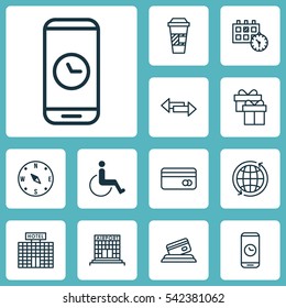 Set Of 12 Transportation Icons. Includes Appointment, Resort Development, Plastic Card And Other Symbols. Beautiful Design Elements.