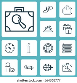 Set Of 12 Transportation Icons. Includes Credit Card, Present, Plane Schedule And Other Symbols. Beautiful Design Elements.