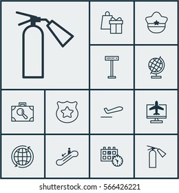Set Of 12 Transportation Icons. Includes Baggage Research, Escalator Down, Appointment And Other Symbols. Beautiful Design Elements.
