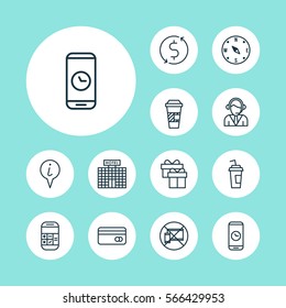Set Of 12 Transportation Icons. Includes Locate, Plastic Card, Takeaway Coffee And Other Symbols. Beautiful Design Elements.