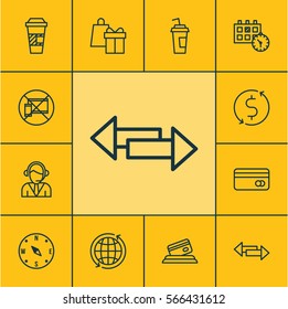 Set Of 12 Transportation Icons. Includes Drink Cup, Operator, Credit Card And Other Symbols. Beautiful Design Elements.