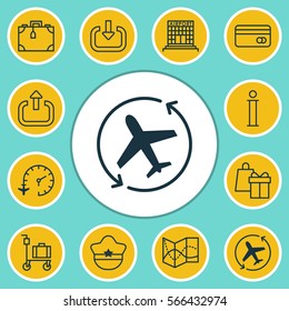 Set Of 12 Transportation Icons. Includes Shopping, Suitcase, Travel Clock And Other Symbols. Beautiful Design Elements.