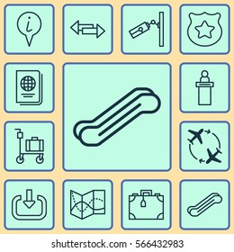 Set Of 12 Transportation Icons. Includes Stair Lift, Registration Service, Cop Symbol And Other Symbols. Beautiful Design Elements.