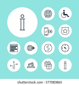 Set Of 12 Transportation Icons. Includes Locate, Accessibility, Information And Other Symbols. Beautiful Design Elements.