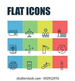Set Of 12 Transportation Icons. Includes Information, Identification Document, Fire Extinguisher And Other Symbols. Beautiful Design Elements.