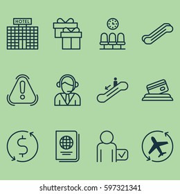 Set Of 12 Transportation Icons. Includes Siren, Credit Card, Globetrotter And Other Symbols. Beautiful Design Elements.