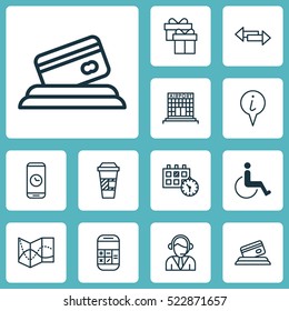 Set Of 12 Travel Icons. Can Be Used For Web, Mobile, UI And Infographic Design. Includes Elements Such As Coffee, Info, Mobile And More.