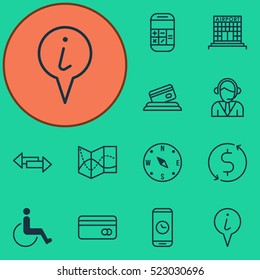 Set Of 12 Travel Icons. Can Be Used For Web, Mobile, UI And Infographic Design. Includes Elements Such As Disabled, Time, Phone And More.