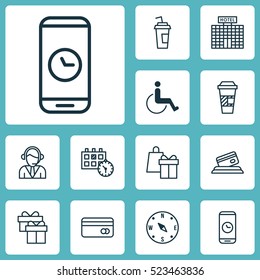 Set Of 12 Travel Icons. Can Be Used For Web, Mobile, UI And Infographic Design. Includes Elements Such As Takeaway, Credit, Operator And More.