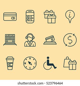 Set Of 12 Travel Icons. Can Be Used For Web, Mobile, UI And Infographic Design. Includes Elements Such As Holiday, Payment, Map And More.