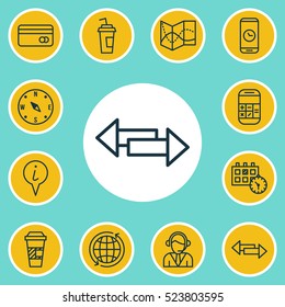 Set Of 12 Travel Icons. Can Be Used For Web, Mobile, UI And Infographic Design. Includes Elements Such As Direction, Locate, Road And More.