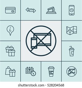 Set Of 12 Travel Icons. Can Be Used For Web, Mobile, UI And Infographic Design. Includes Elements Such As Info Pointer, Drink Cup, Present And More.