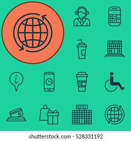 Set Of 12 Travel Icons. Can Be Used For Web, Mobile, UI And Infographic Design. Includes Elements Such As Call Duration, Operator, Calculation And More.
