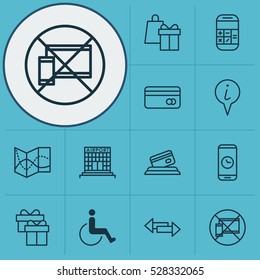 Set Of 12 Travel Icons. Can Be Used For Web, Mobile, UI And Infographic Design. Includes Elements Such As Accessibility, Info Pointer, Forbidden Mobile And More.