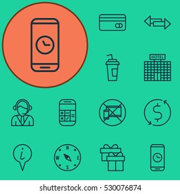 Set Of 12 Travel Icons. Can Be Used For Web, Mobile, UI And Infographic Design. Includes Elements Such As Forbidden Mobile, Crossroad, Locate And More.